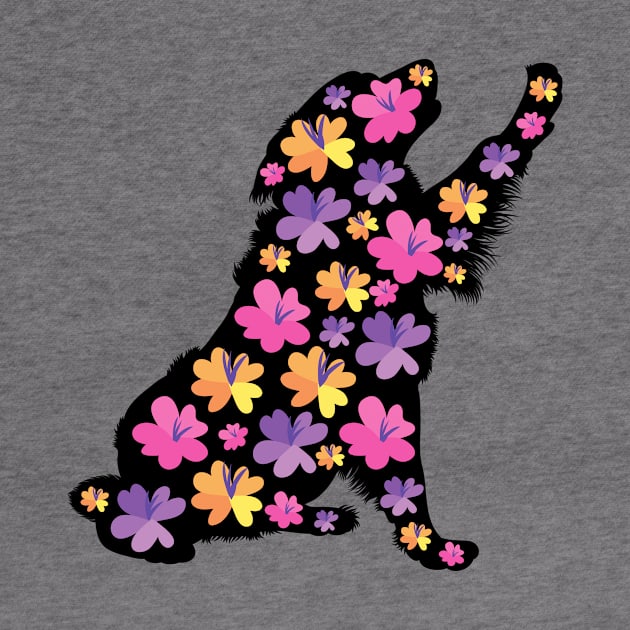 Silhouette of Bernese Mountain Dog with Spring Flowers by Seasonal Dogs